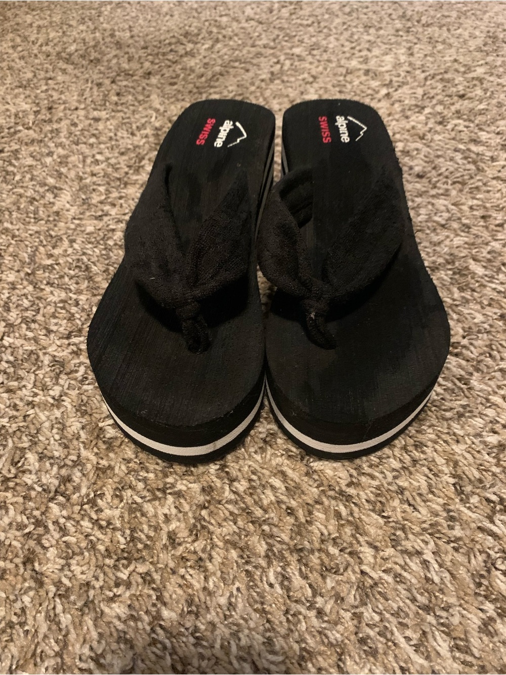 Alpine Swiss Black Platform Thong Sandals with White Trim